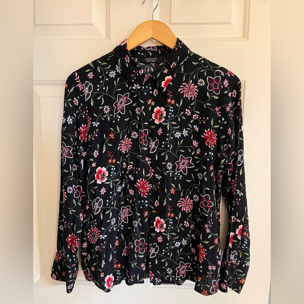 & Other Stories Black Floral Button Down Shirt